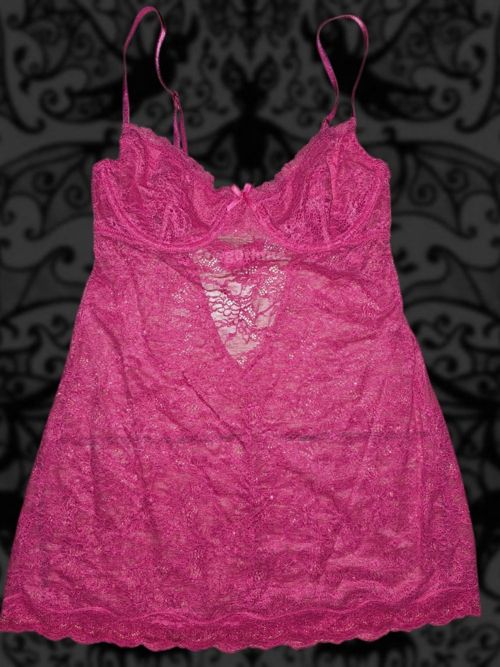 Victoria's Secret 34C Lace Chemise Lingerie Slip Dress With Underwire - Hot Pink